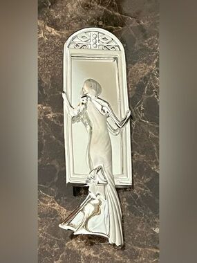 Whimsical Silver Metal Brooch - Elegant Lady Looking Into a Mirror - Unique!